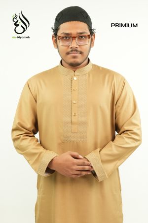 Premium Golden Beige Embroidered Panjabi | AN-302
