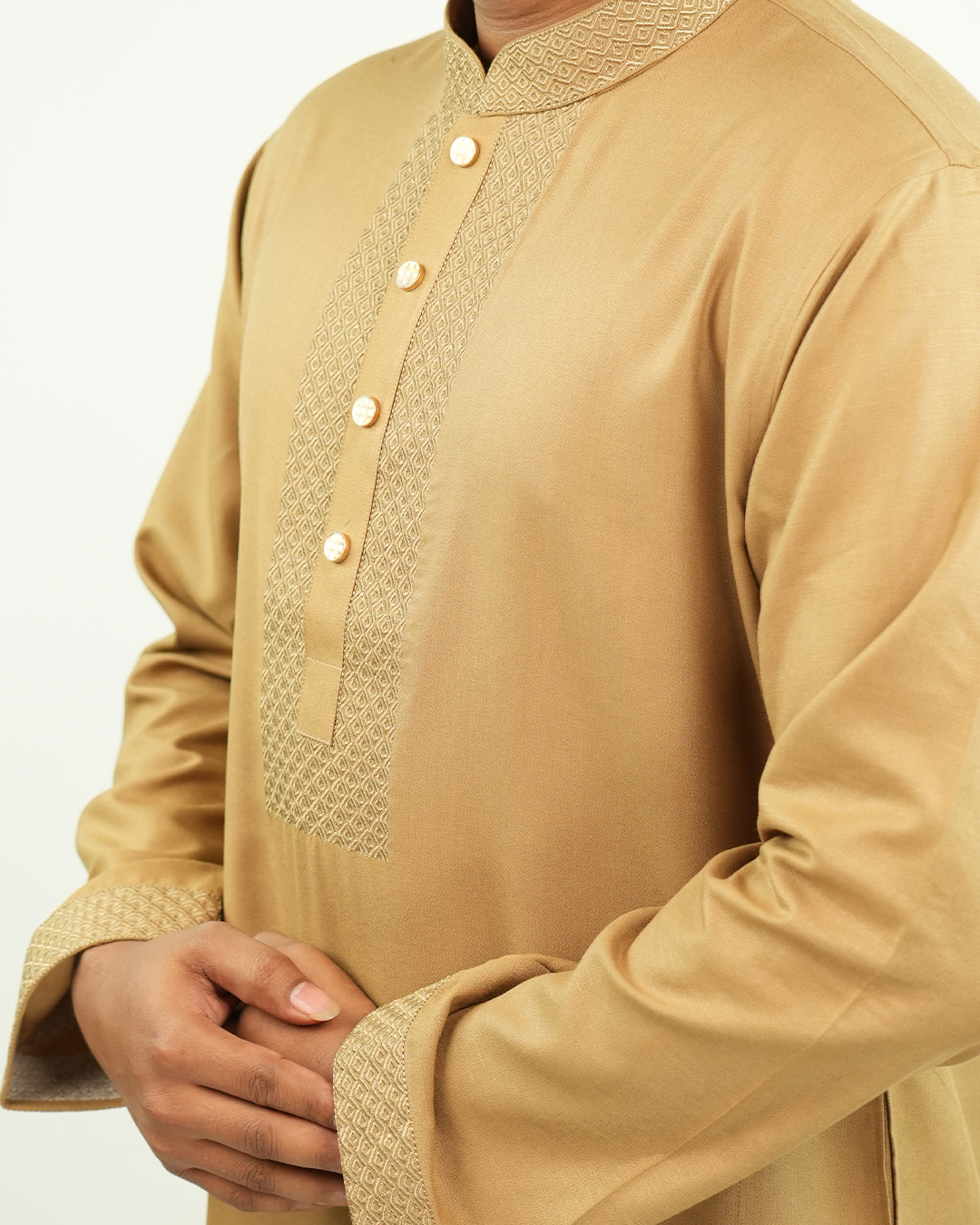 Premium Golden Beige Embroidered Panjabi | AN-302 - Image 4