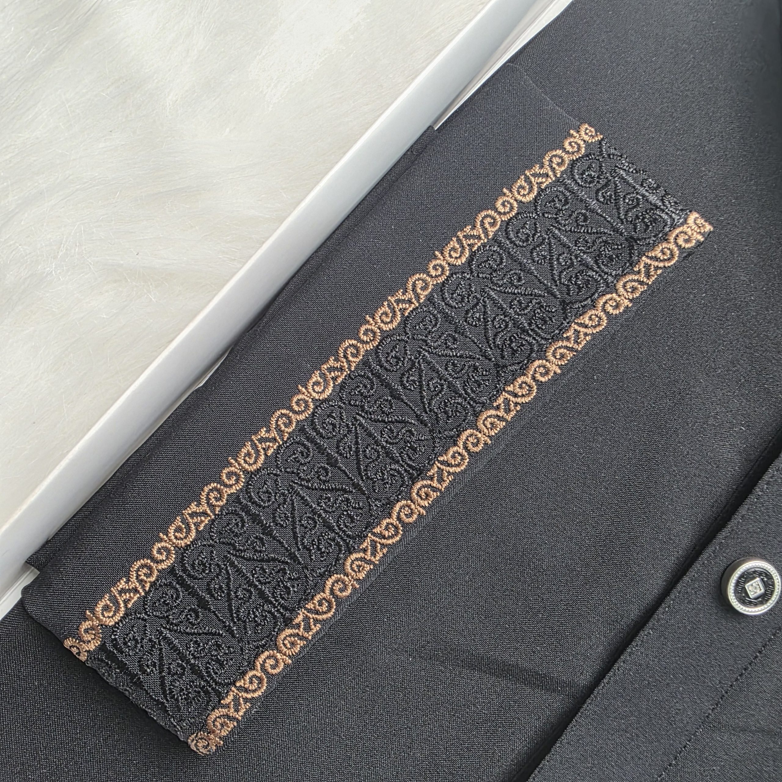 Royal Black Embroidered Men’s Panjabi – Premium Traditional Elegance - Image 2