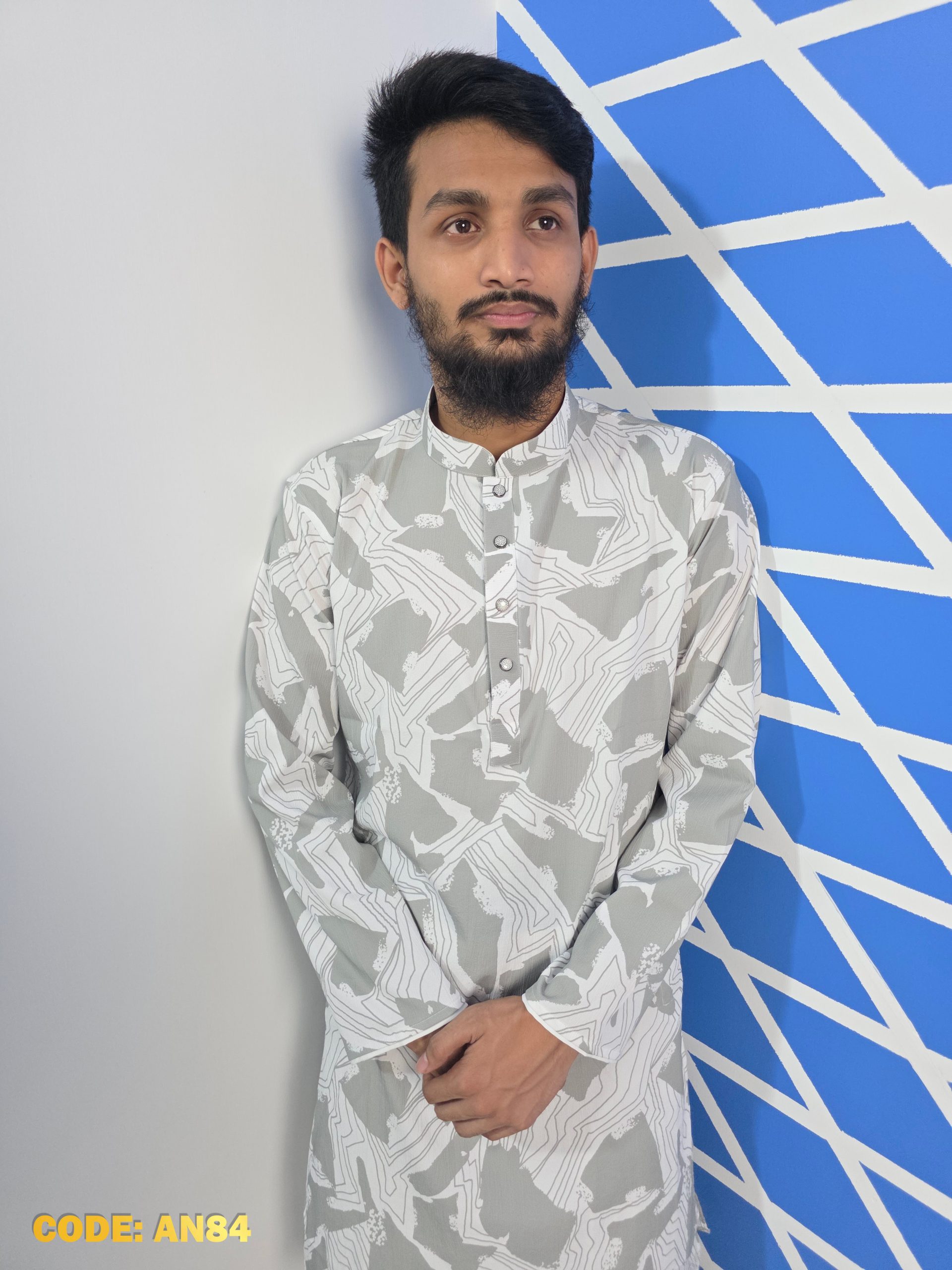 Premium Ash & White Abstract Panjabi – Summer Collection - Image 2