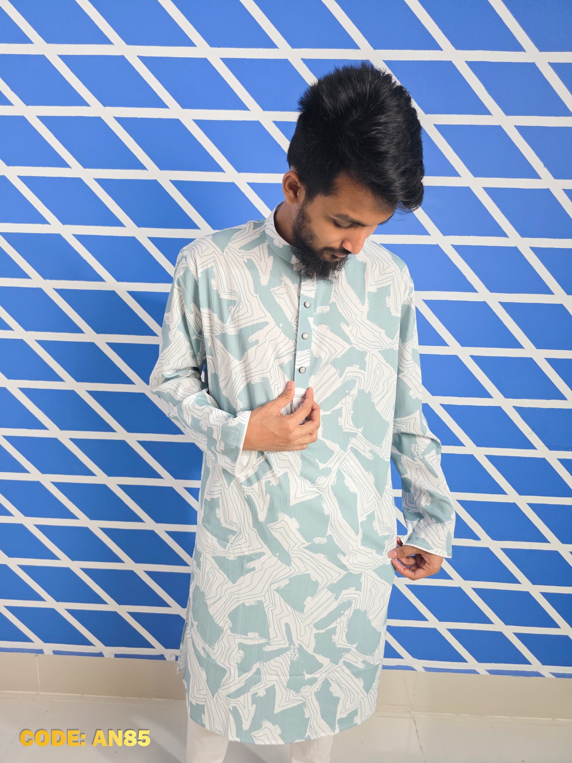 Premium Lighy blue & White Abstract Panjabi – Summer Collection - Image 2