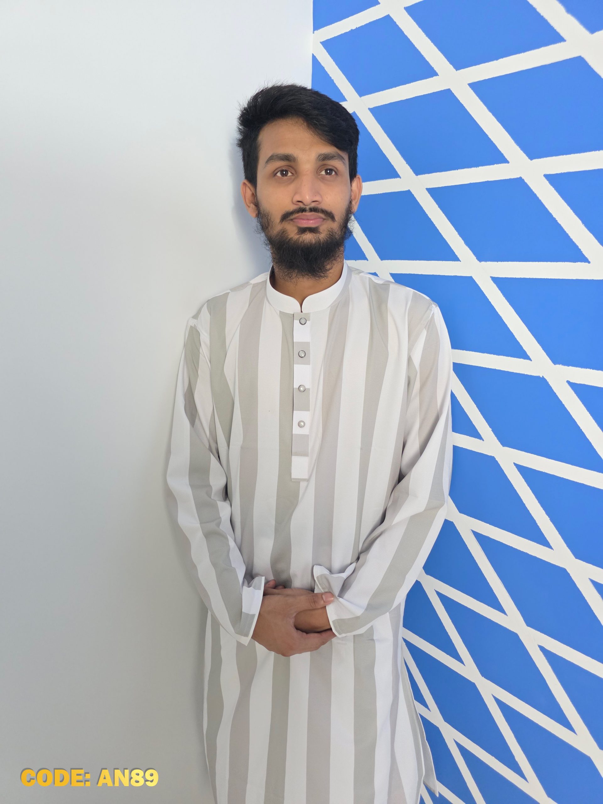Premium Light Grey Striped Panjabi – Summer Collection - Image 2