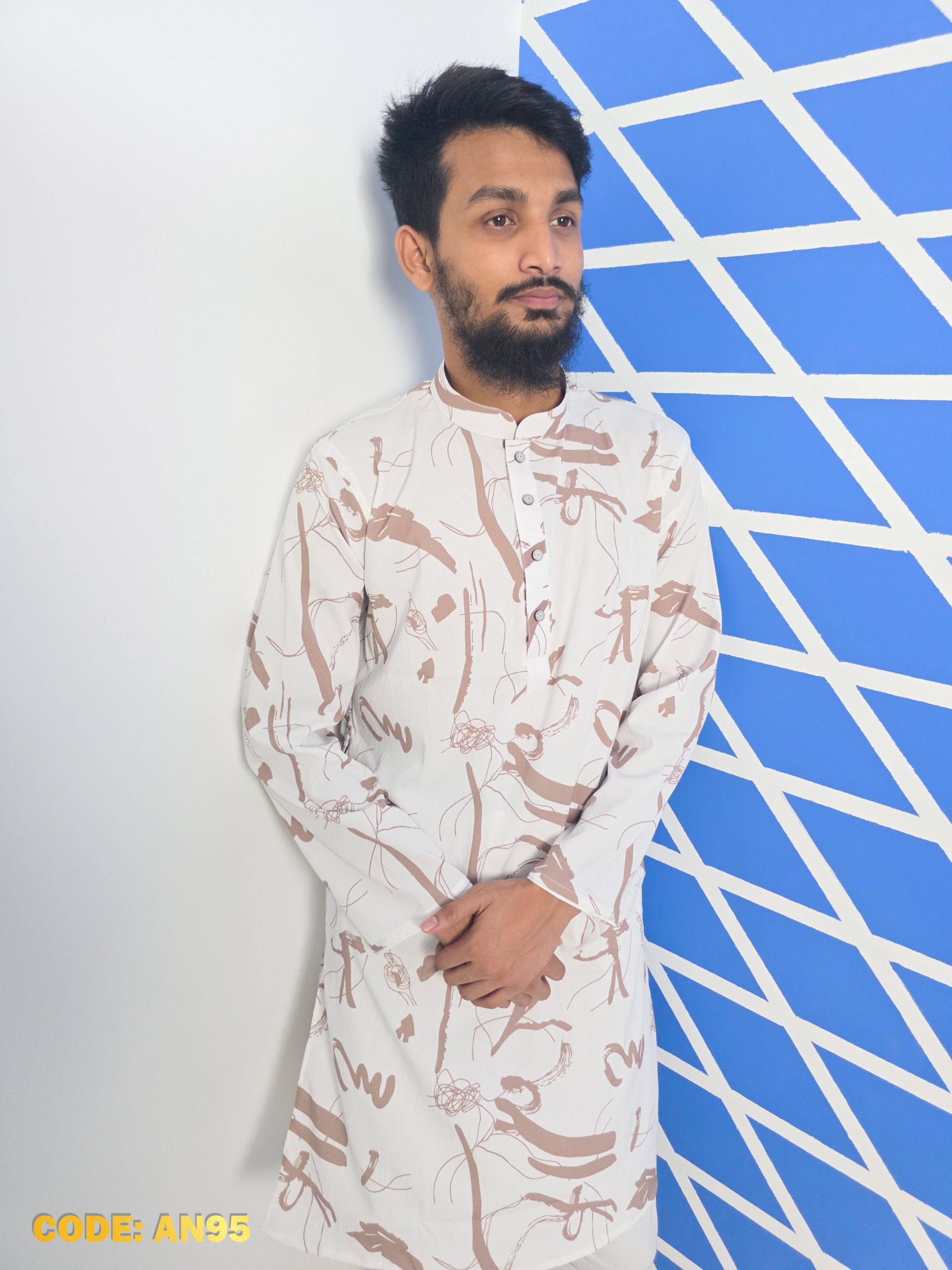 Premium Brown & White Abstract Panjabi – Summer Collection - Image 2