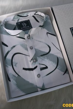 Premium Olive white & Black Abstract Panjabi – Summer Collection