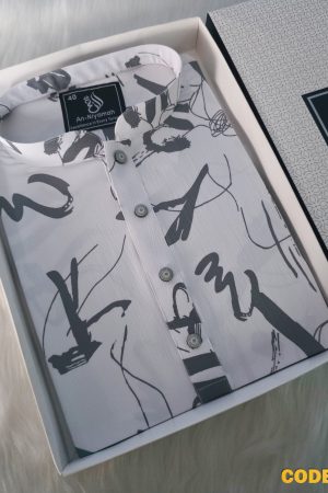 Premium Grey & White Abstract Panjabi – Summer Collection