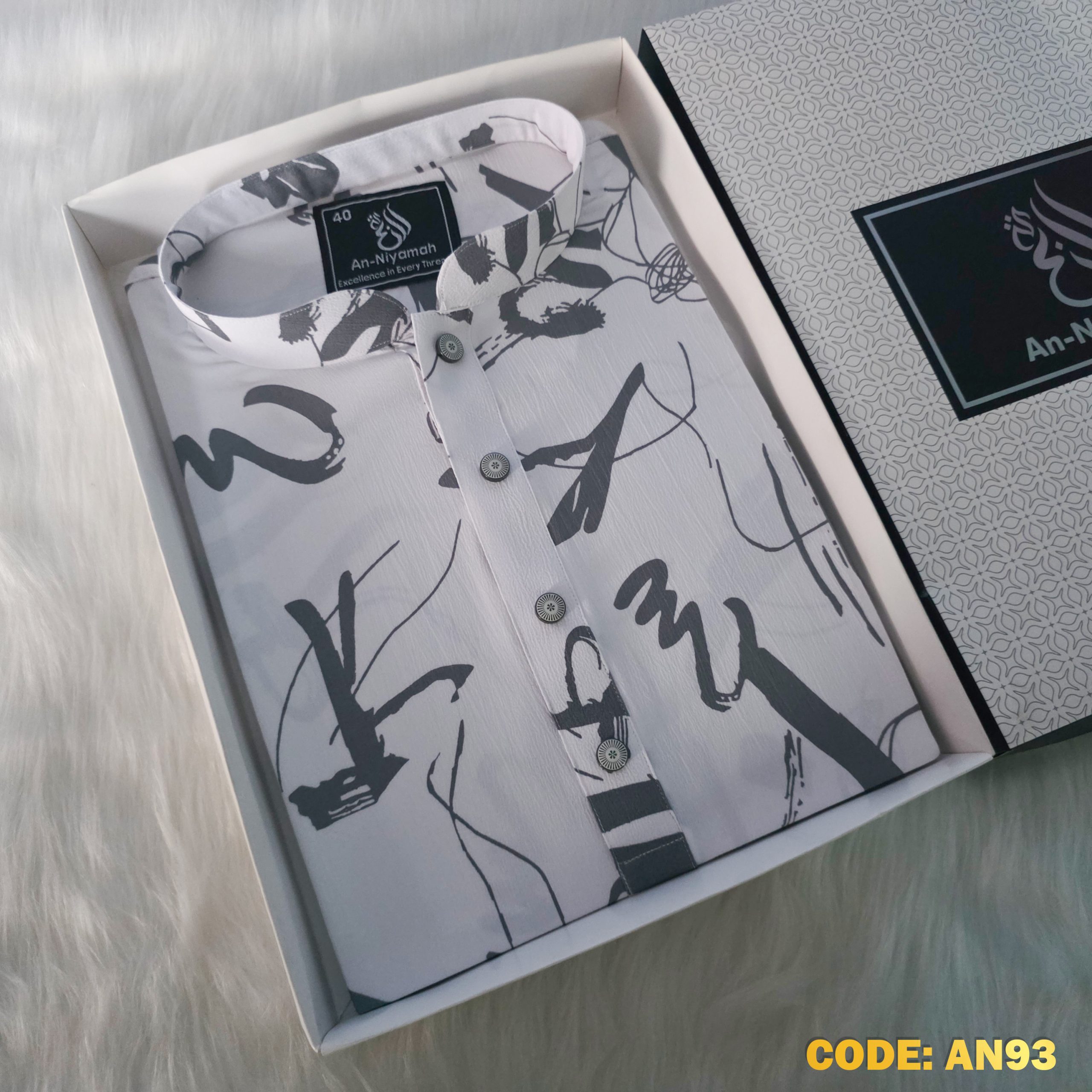 Premium Grey & White Abstract Panjabi – Summer Collection