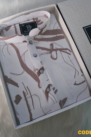 Premium Brown & White Abstract Panjabi – Summer Collection