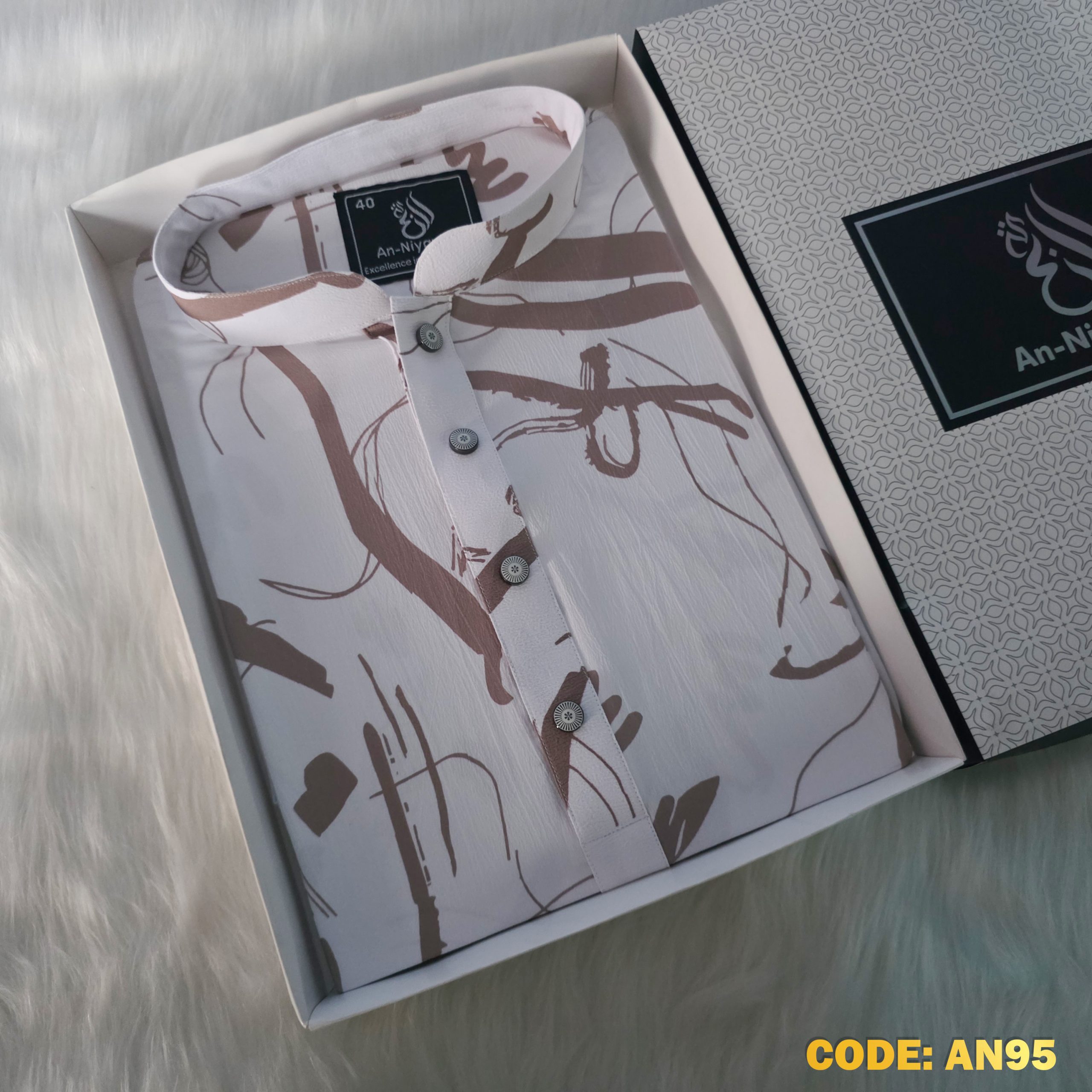 Premium Brown & White Abstract Panjabi – Summer Collection