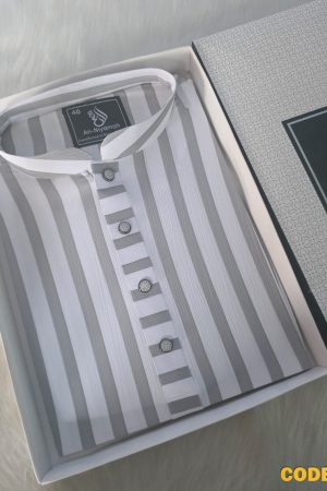 Premium Grey & White Striped Panjabi – Summer Collection