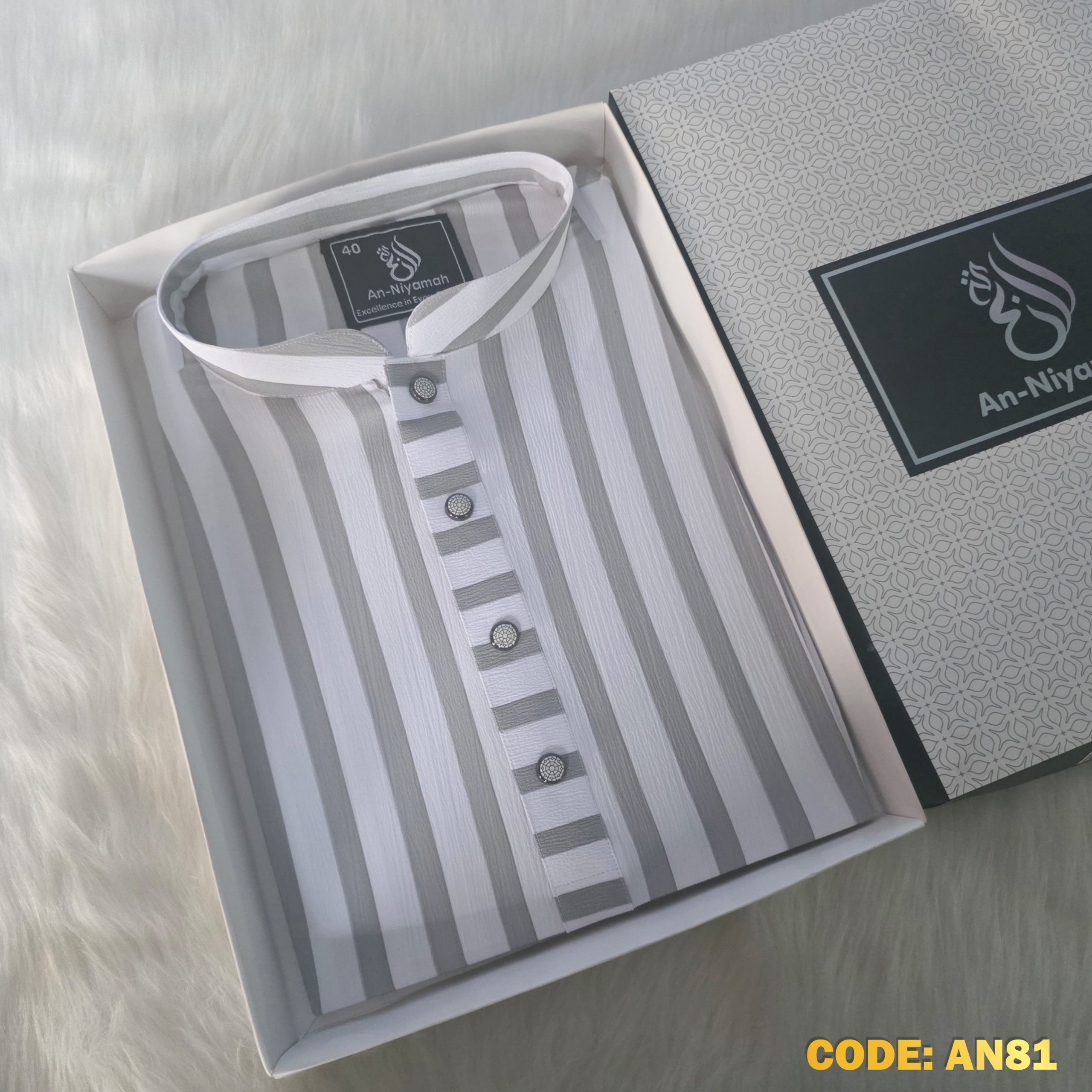 Premium Grey & White Striped Panjabi – Summer Collection