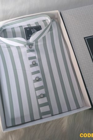 Premium Olive Green & White Striped Panjabi – Summer Collection