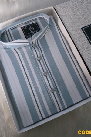 Premium Light Blue & White Striped Panjabi – Summer Collection