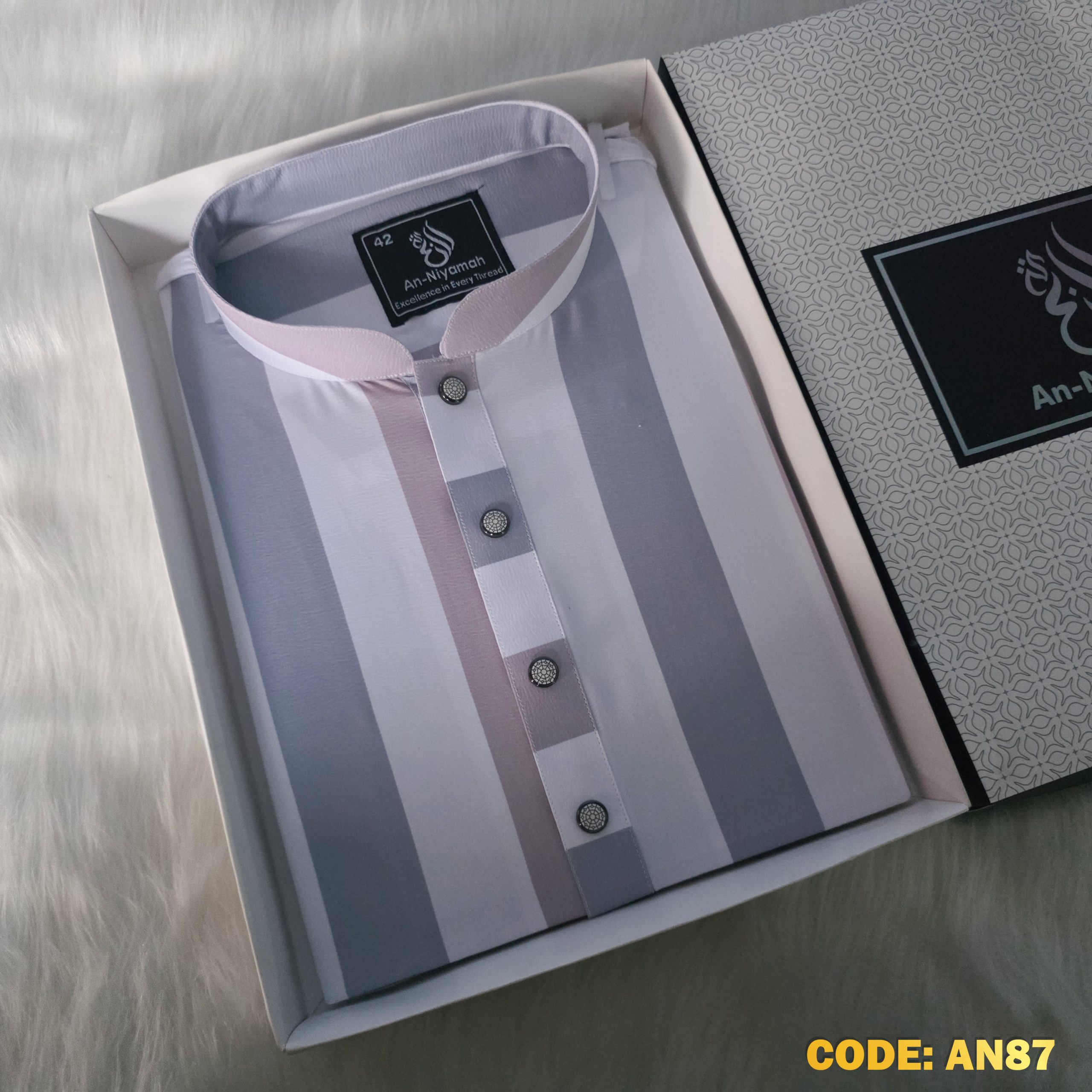 Premium Jafran Fabric Striped Print Panjabi – Summer Collection - Image 3