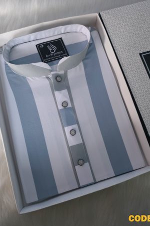 Premium Sky Blue & White Striped Panjabi – Summer Collection