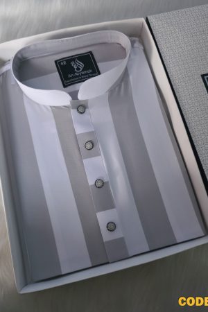 Premium Light Grey Striped Panjabi – Summer Collection