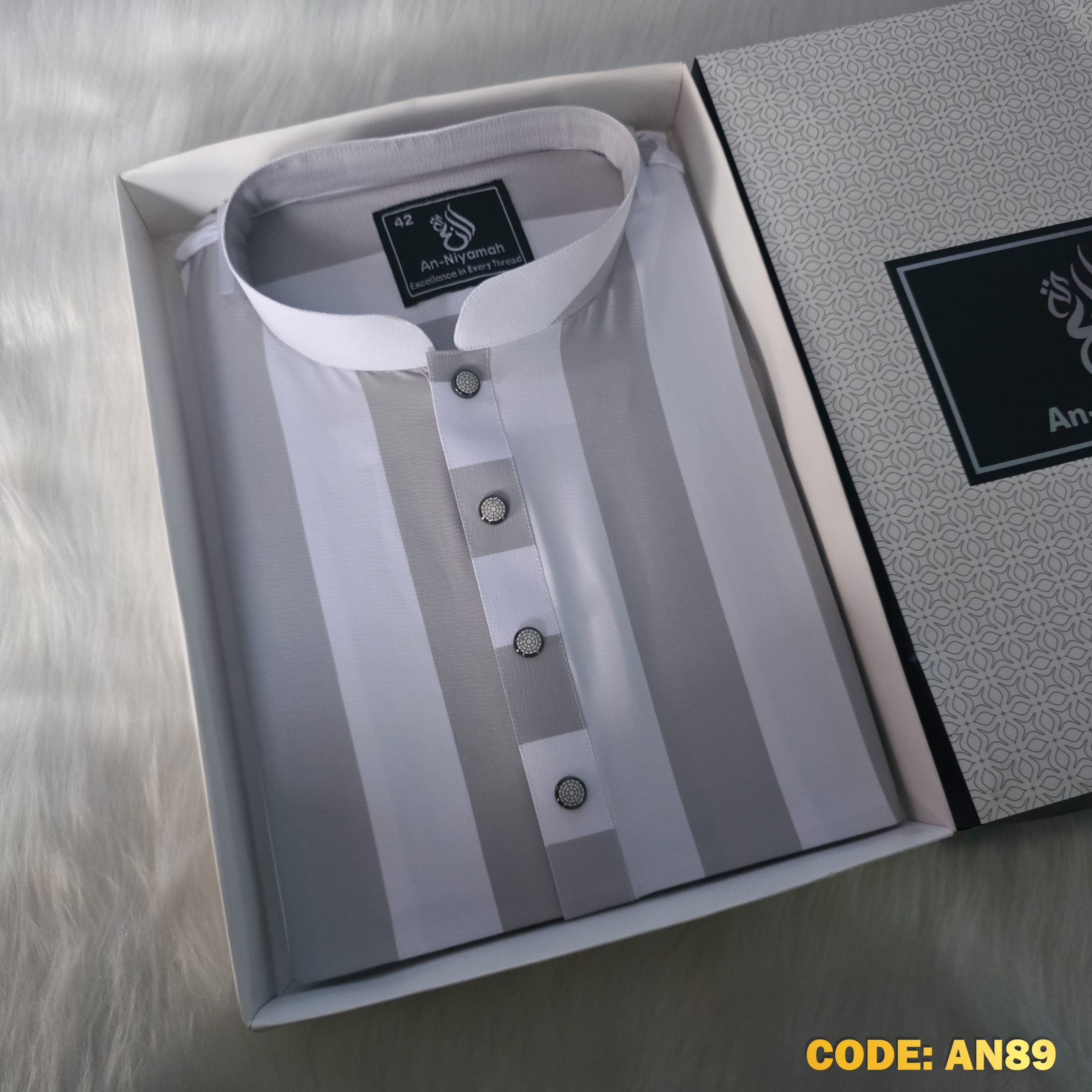 Premium Light Grey Striped Panjabi – Summer Collection
